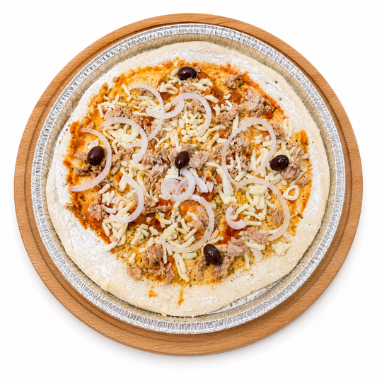 Pizza de Tonyina amb Cèba i oliva negre